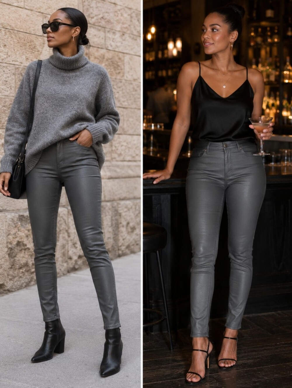 White House Black Market The Skinny High-Rise Gray Jeans Coated Leather - Size 2